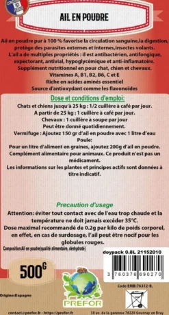 Ail en poudre poule Recharge Doypack 500g - Prefor