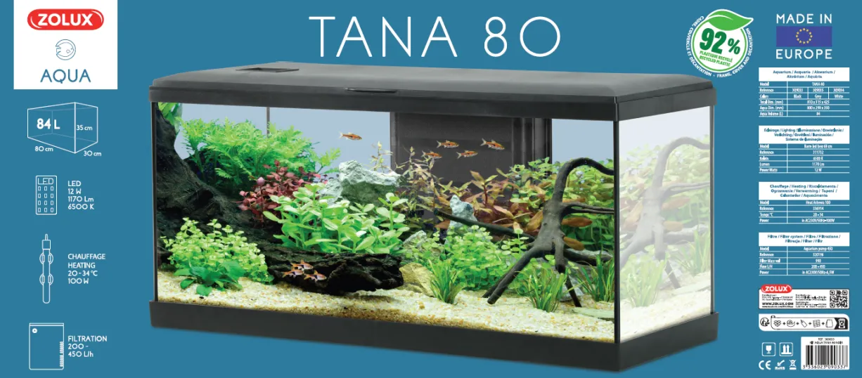 Aquarium poisson Tana LED 80cm noir - Zolux