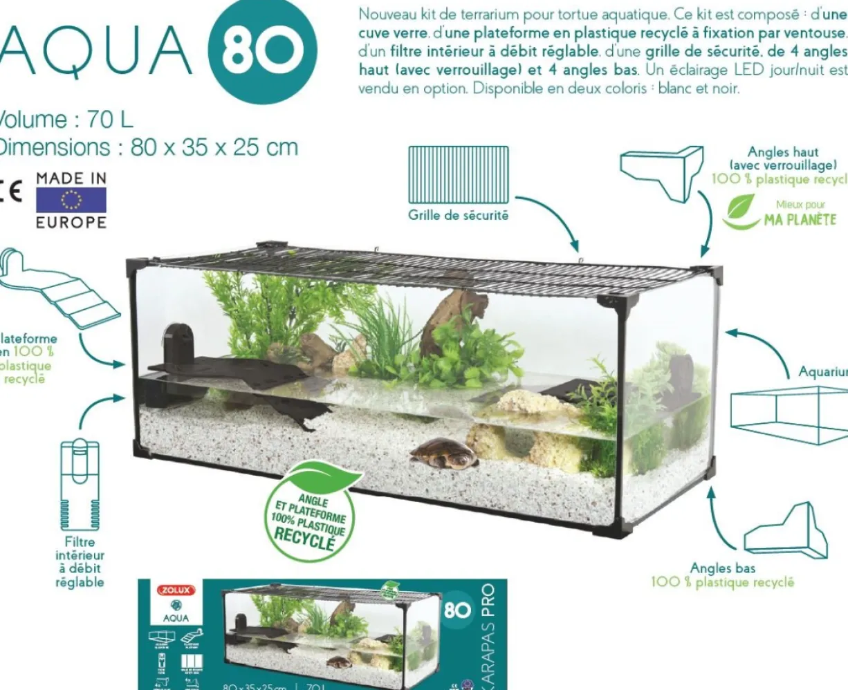 Aquarium tortue Karapas Aqua 80 Pro noir - Zolux