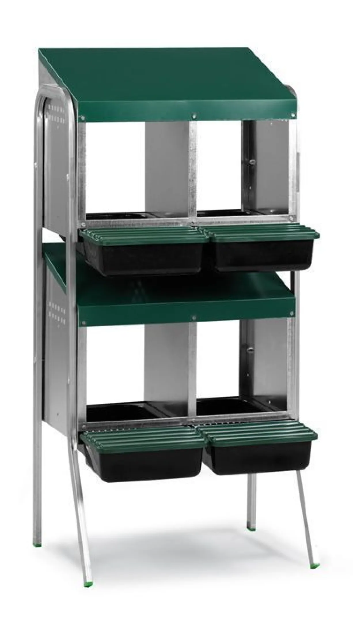 Batterie de pondoirs pour poule 4 compartiments fond plastique 2 étages - Gaun