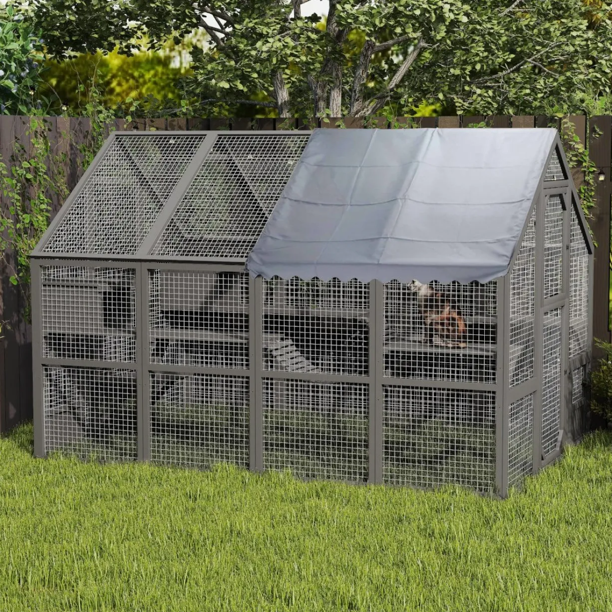 Catio équipé chat Deluxe 280x188x188cm avec bâche - Kat’Venture