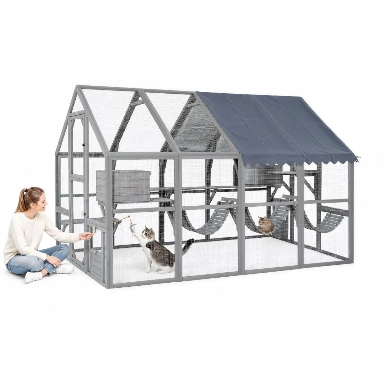 Catio équipé chat Deluxe 280x188x188cm avec bâche - Kat’Venture