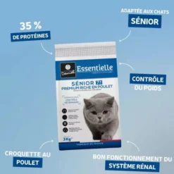 Croquettes chat Essentielle Stérilisé Sénior 7+ Premium poulet 3kg - Les recettes de Daniel