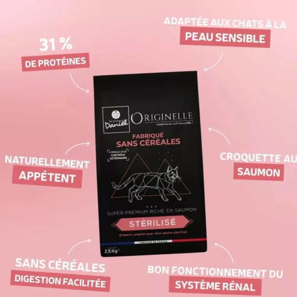 Croquettes chat Originelle Stérilisé Premium saumon 2,5kg - Les recettes de Daniel