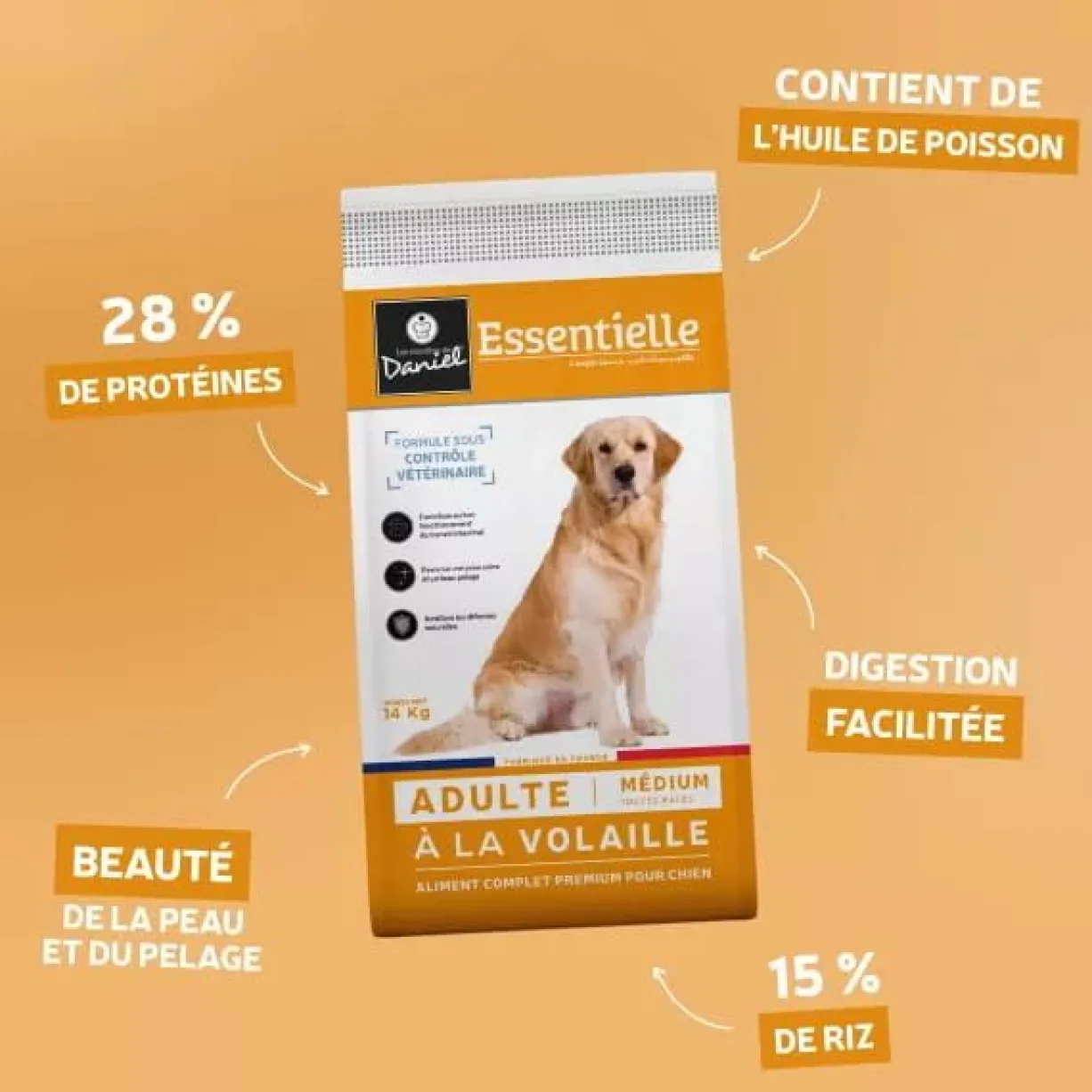 Croquettes chien Essentielle Adulte à la volaille 14kg - Les recettes de Daniel