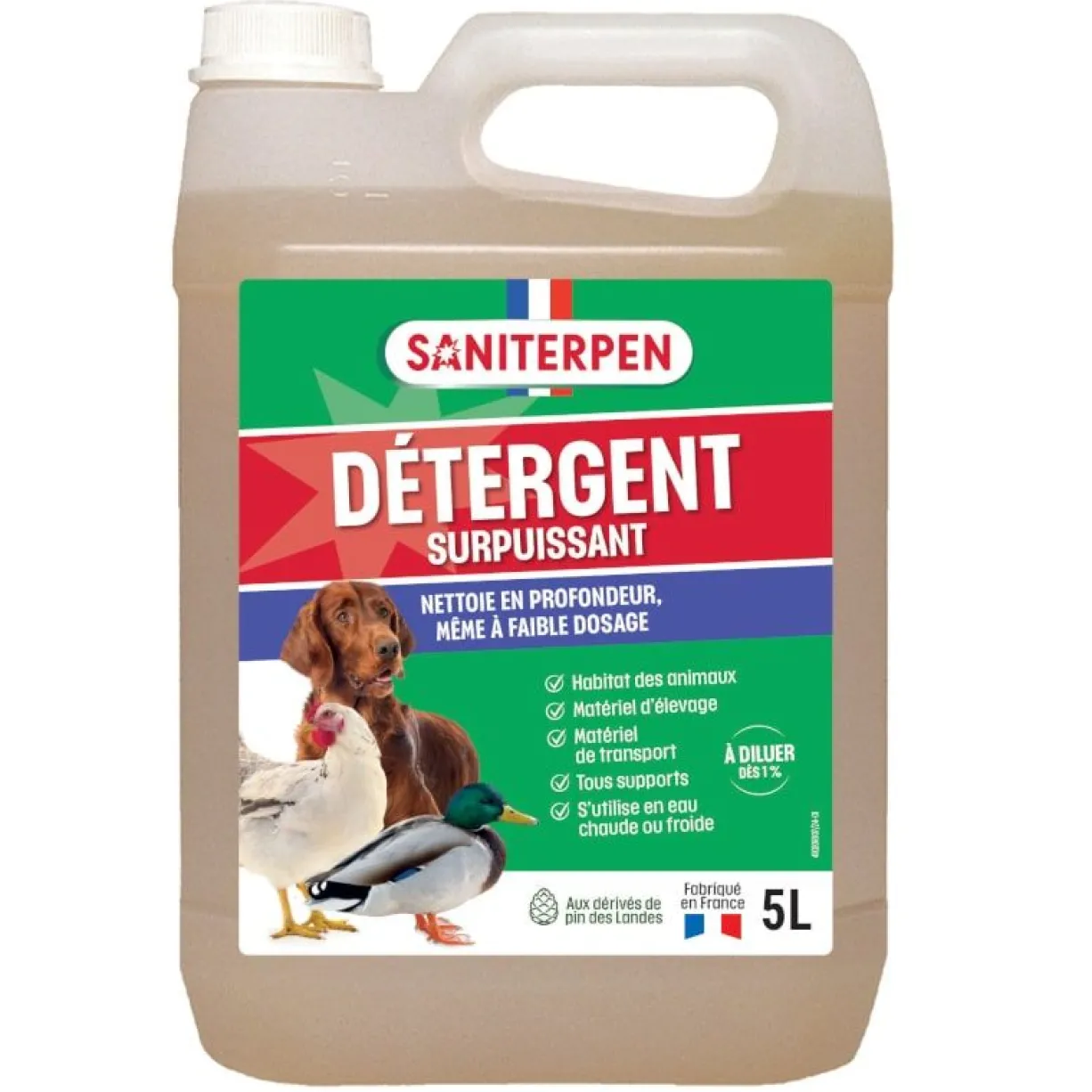 Détergent surpuissant poulailler, chenil, clapier, cage, écurie 5L - Saniterpen
