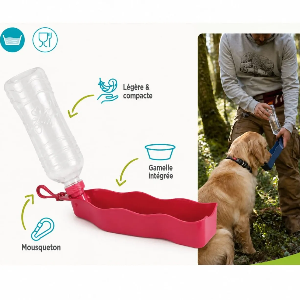 Gourde pliable chien Bivouak 450ML rouge - Zolux