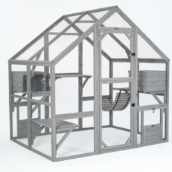 Grand catio équipé chat Deluxe 350x188x188cm sans bâche - Kat’Venture