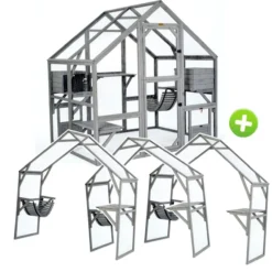 Grand catio équipé chat Deluxe 350x188x188cm sans bâche - Kat’Venture