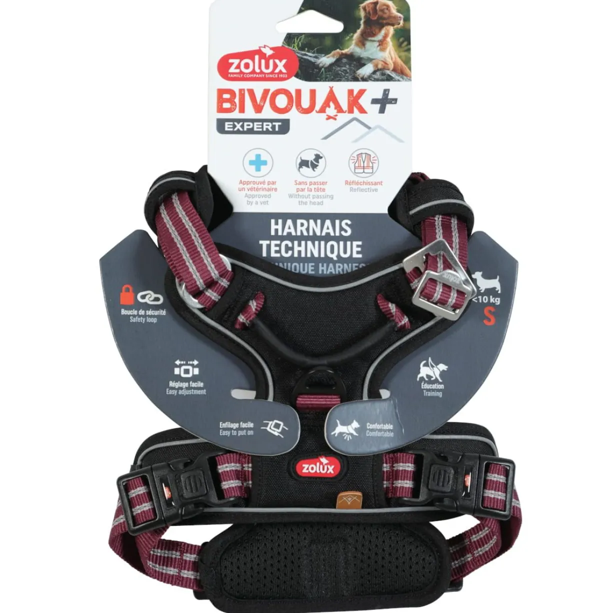 Harnais technique chien Bivouak taille S rouge - Zolux