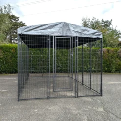 Kit chenil pour animaux 9,6m² - Enclos 400x240x180 cm avec toit Métal