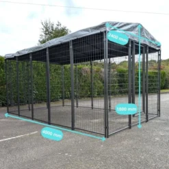 Kit chenil pour animaux 9,6m² - Enclos 400x240x180 cm avec toit Métal