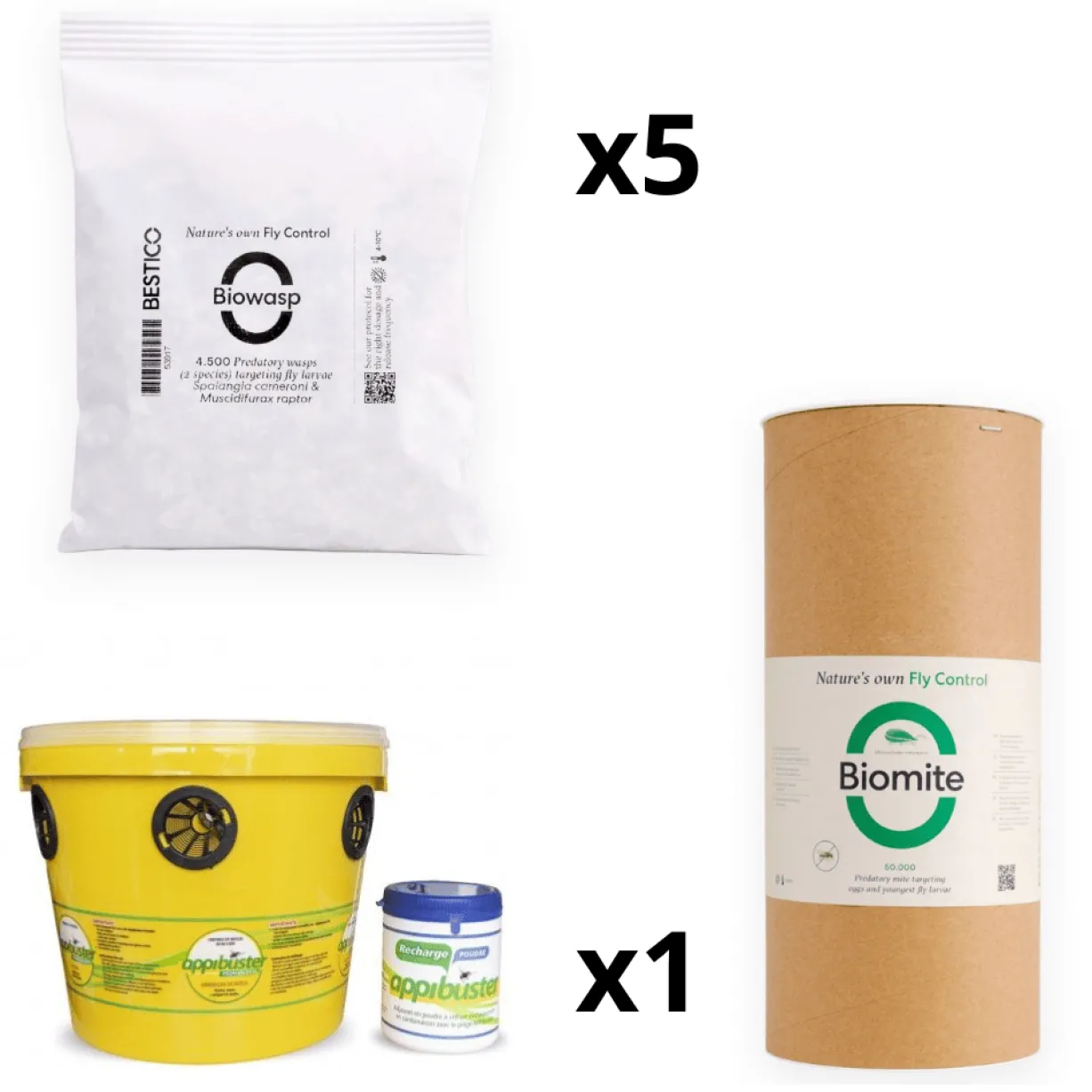 Kit de traitement anti mouche biologique complet Appibuster / Biomite / Biowasp 5 lâchers - Bestico