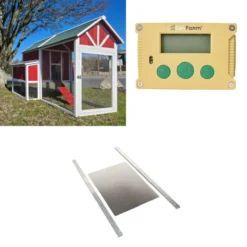 Kit poulailler Deluxe rouge jusqu’à 12 poules avec portier Zen Farm autonome et trappe en aluminium taille Medium