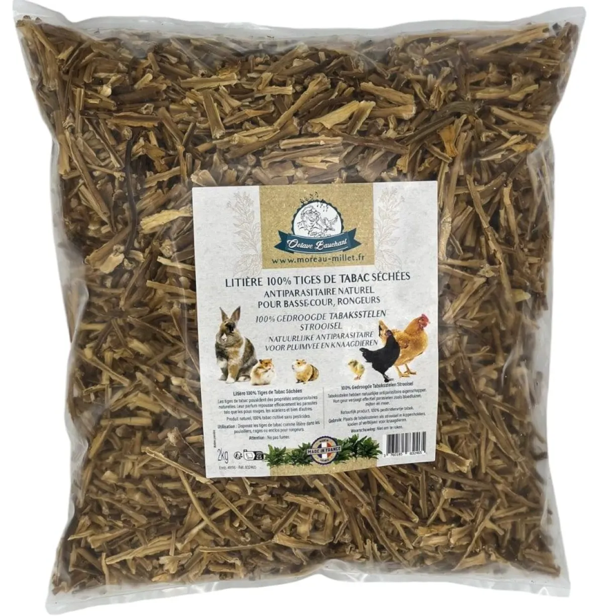 Litière poule et rongeurs anti-poux 100% tiges de tabac séchées 2kg - Octave Bauchant