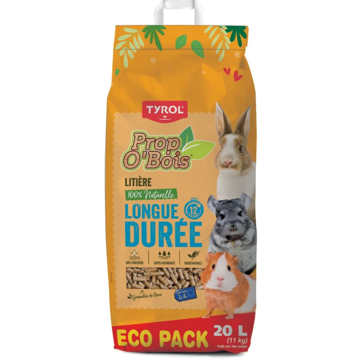 Litière rongeur longue durée Prop O’Bois 20L - Tyrol