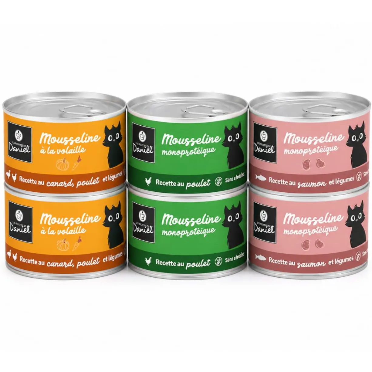 Lot de 6 mousselines chat 85g saveurs mixtes Menu Dégustation - Les recettes de Daniel