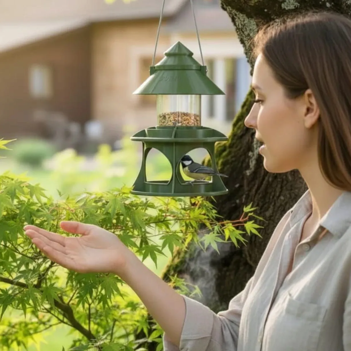 Mangeoire pour oiseaux sauvages modulable Céleste avec module abreuvoir vert olive - Evena