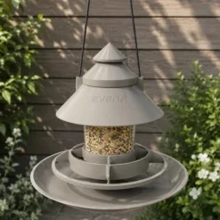 Mangeoire pour oiseaux sauvages modulable Céleste avec module récupérateur de coques vert de gris - Evena