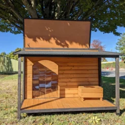 Niche à chien Berger Allemand avec toit ouvrant shingle et terrasse taille L