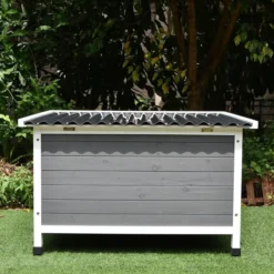 Niche pour chien Toit plat ondulé grise et blanche taille L