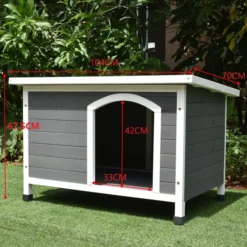Niche pour chien Toit plat ondulé grise et blanche taille L