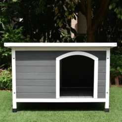 Niche pour chien Toit plat ondulé grise et blanche taille XL