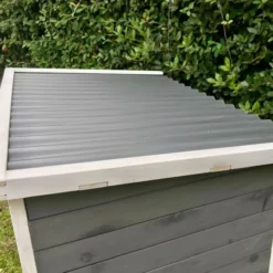 Niche pour chien Toit plat ondulé grise et blanche taille XL