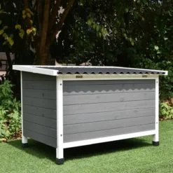 Niche pour chien Toit plat ondulé grise et blanche taille XL