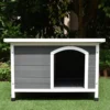 Niche pour chien toit plat ondulé grise et blanche taille XL avec porte lamelles PVC taille 3