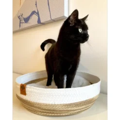 Panier pour chat en corde de papier avec coussin doux Ryan blanc - D&D Home