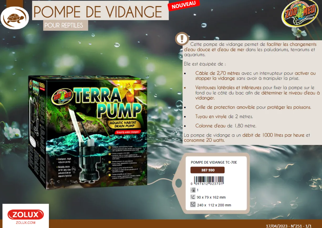 Pompe de vidange pour aquarium, paludarium, terrarium Terra Pump - Zoo Med