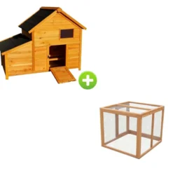 Poulailler Bantam XL toit shingle 2 à 4 poules avec extension parc grillagé