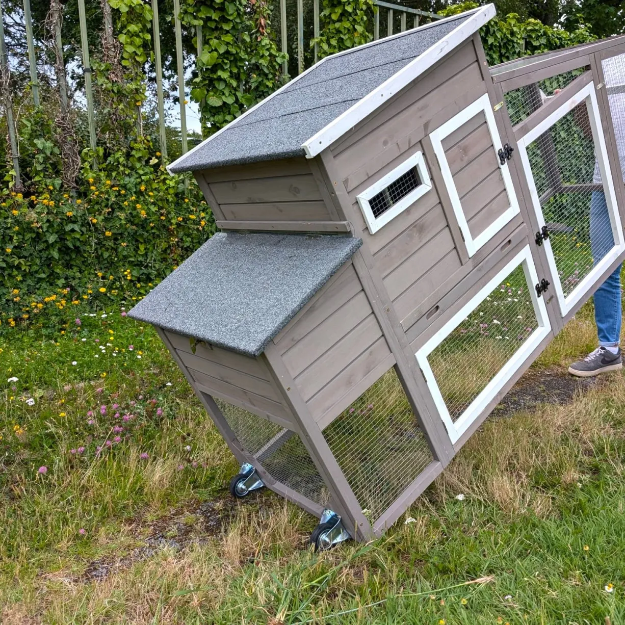 Poulailler mobile Sunny toit shingle et polycarbonate jusqu’à 6 poules