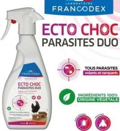 Spray antiparasitaire poule volants et rampants Ecto Choc Parasites Duo 750ML - Francodex