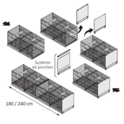 Système de jonction avec séparateur pour cages d’élevage oiseaux 90 et 120 cm - 2GR