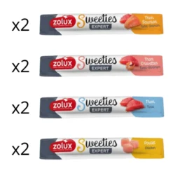 Tapis à lécher chat en silicone bleu avec friandises crémeuses stick Sweeties saveurs mixtes - Zolux