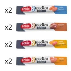 Tapis à lécher chien en silicone taille L bleu avec friandises crémeuses stick Sweeties saveurs mixtes - Zolux
