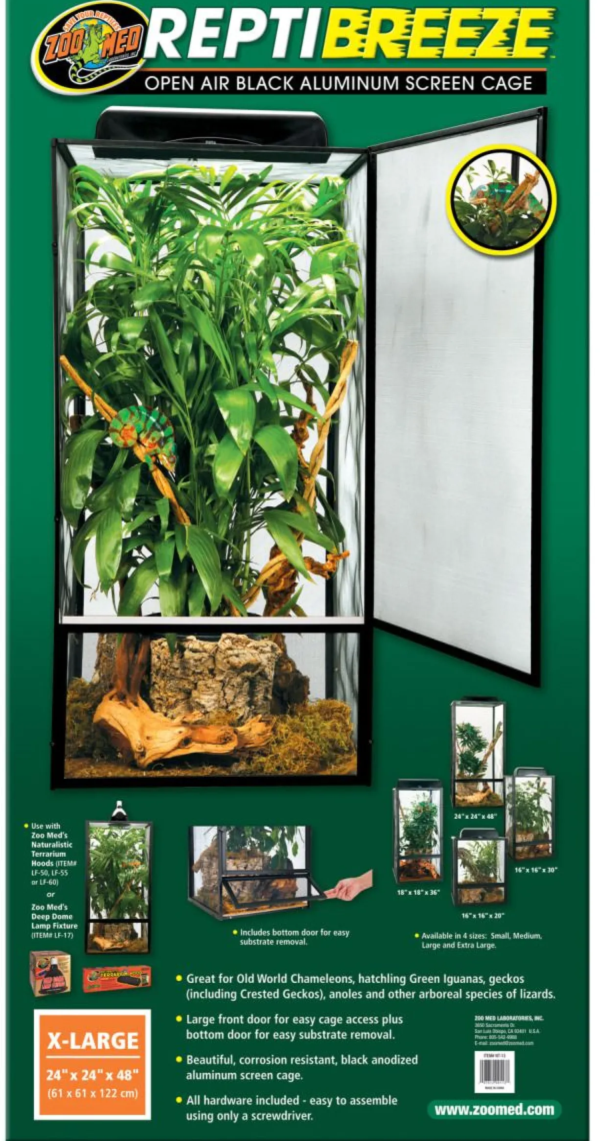 Terrarium reptile arboricole Reptibreeze XL 61x61x122 aluminium noir - Zoo Med