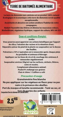 Terre de diatomée blanche non-calcinée alimentaire poule Doypack 2,5kg - Prefor