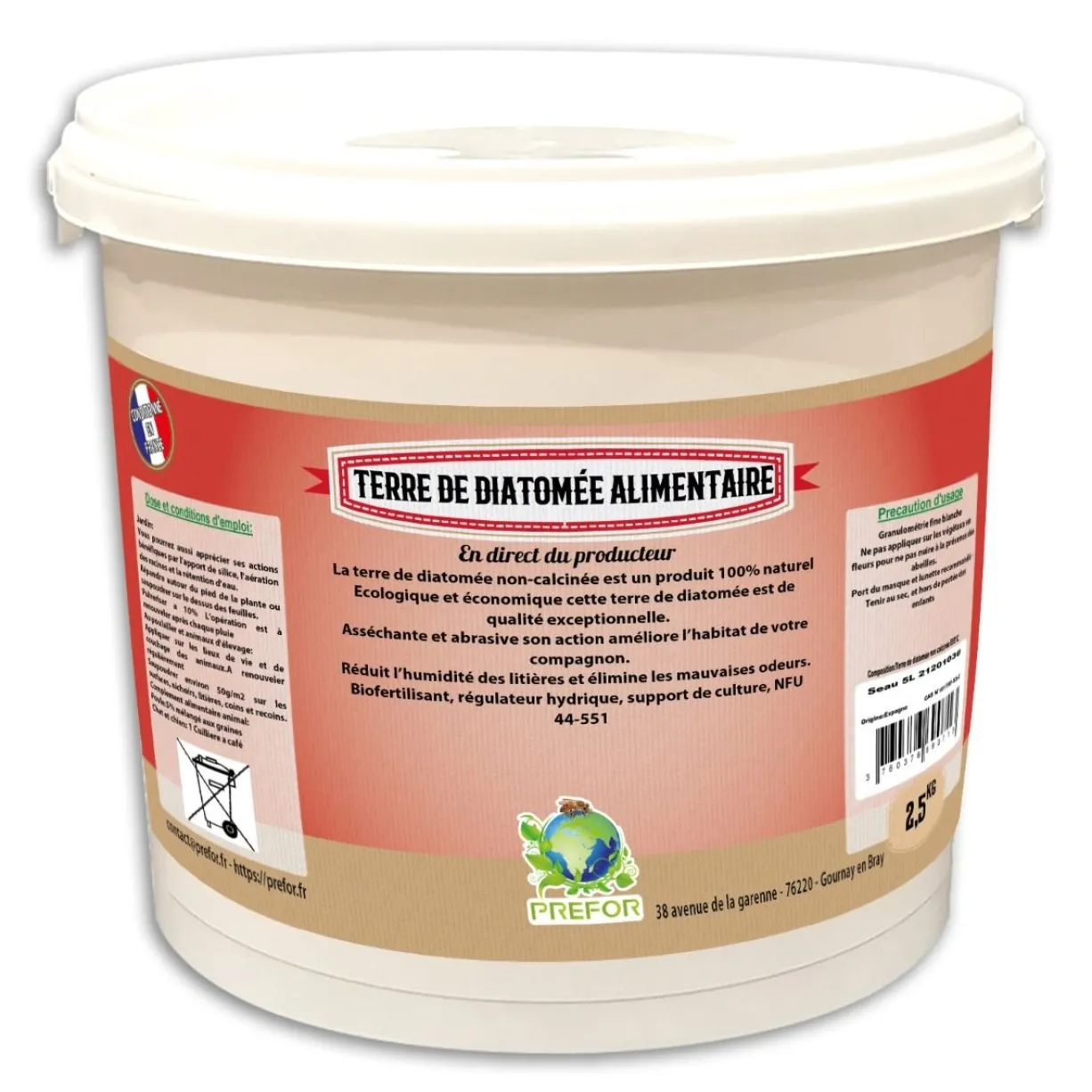Terre de diatomee blanche non-calcinée alimentaire seau 2,5kg