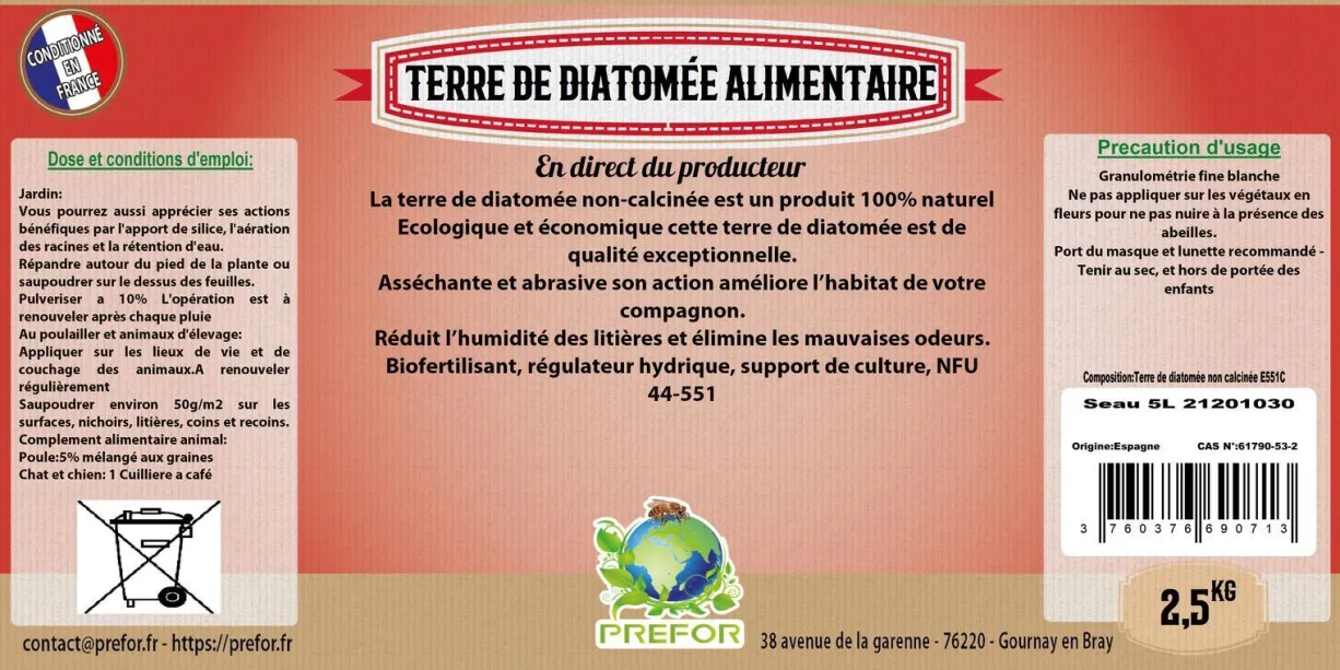Terre de diatomee blanche non-calcinée alimentaire seau 2,5kg