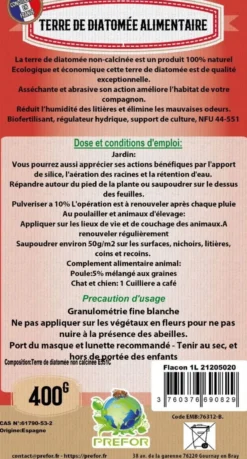 Terre de diatomee blanche non-calcinée alimentaire flacon 400g