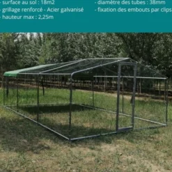 Volière poule - Enclos lapin et chat - 18m² 6x3x2,25m - Ø38mm Acier Galvanisé