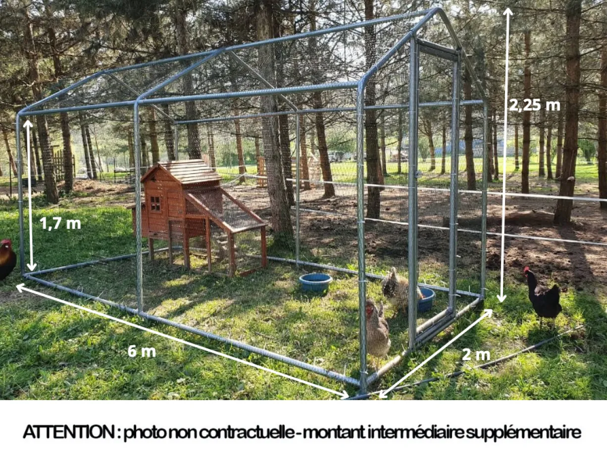 Volière poule - Enclos lapin et chat - 12m² 6x2x2,25m - Ø32mm Acier Galvanisé